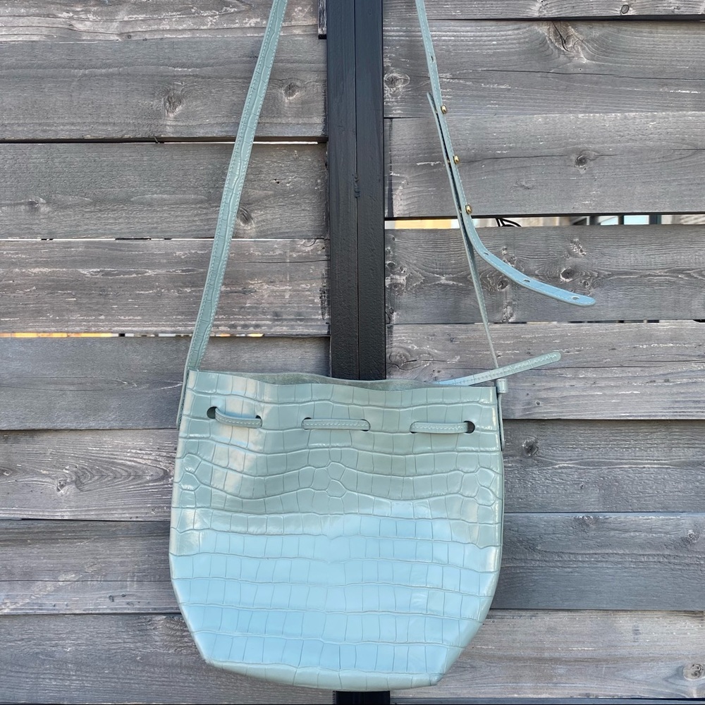 Mansur Gavriel Blue Croc Mini Bucket Bag - Picture 8 of 14